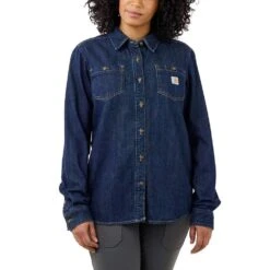 Carhartt Womens Midweight Denim Relaxed Long Sleeve Shirt