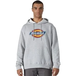 Dickies Mens Logo Graphic Relaxed Fit Fleece Hoodie -Cheap Tough Work Wears Store dic013 grey 01