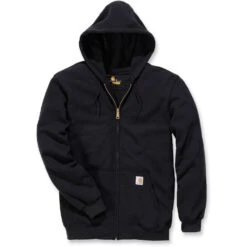 Carhartt Mens Zip Stretchable Reinforced Hooded Sweatshirt Top -Cheap Tough Work Wears Store k122 blk 01