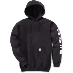 Carhartt Mens Polycotton Stretchable Sleeve Logo Hooded Sweatshirt Top 9 Carhartt Mens Polycotton Stretchable Sleeve Logo Hooded Sweatshirt Top -Cheap Tough Work Wears Store k288 blk 01